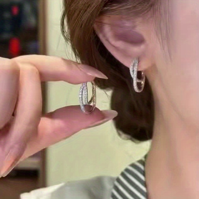 Women's Irregular Double-Layer Ear Hoops with Synthetic Zirconia